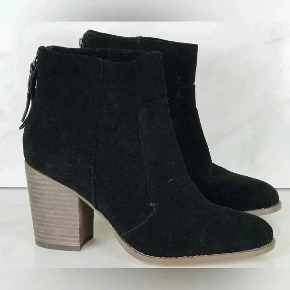 Splendid Women’s Black Suede Stacked Block Heel Booties Boots Shoes Size 7.5